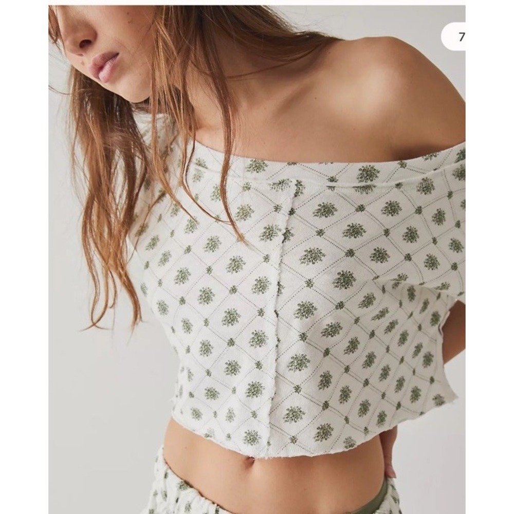 Intimately Free People Womens M Cottage Floral Relaxed Cropped Off Shoulder Top